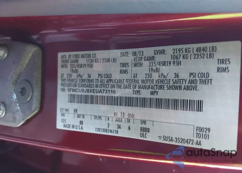 2014 Ford Escape Titanium z USA, uszkodzony, nr VIN 1FMCU9J9XEUA73116